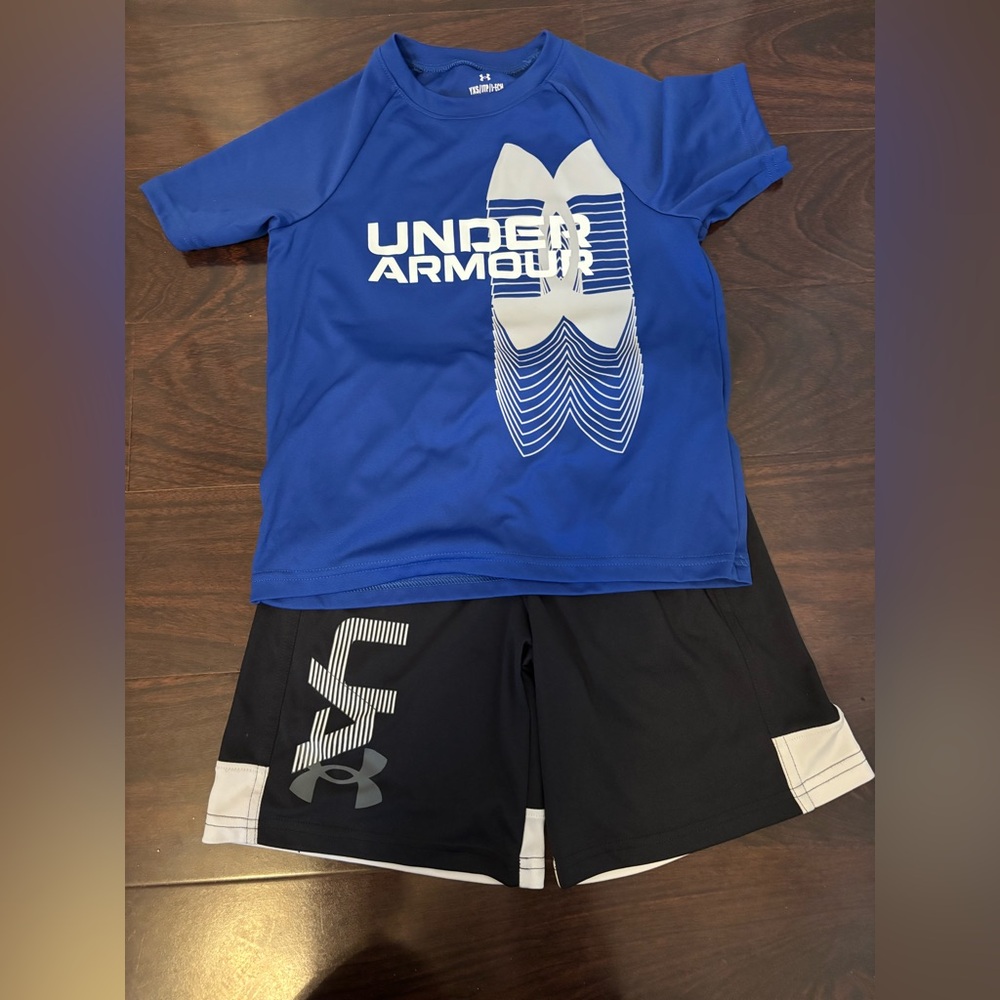 Under Armour YXS Blue Shirt Black Shorts Set